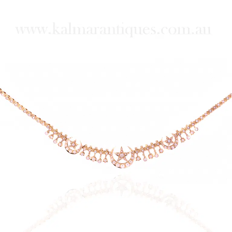 Elegant antique crescent and star necklace