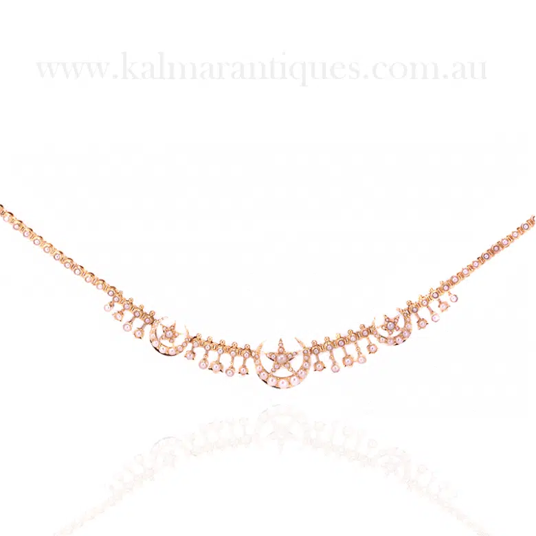 Elegant antique crescent and star necklace