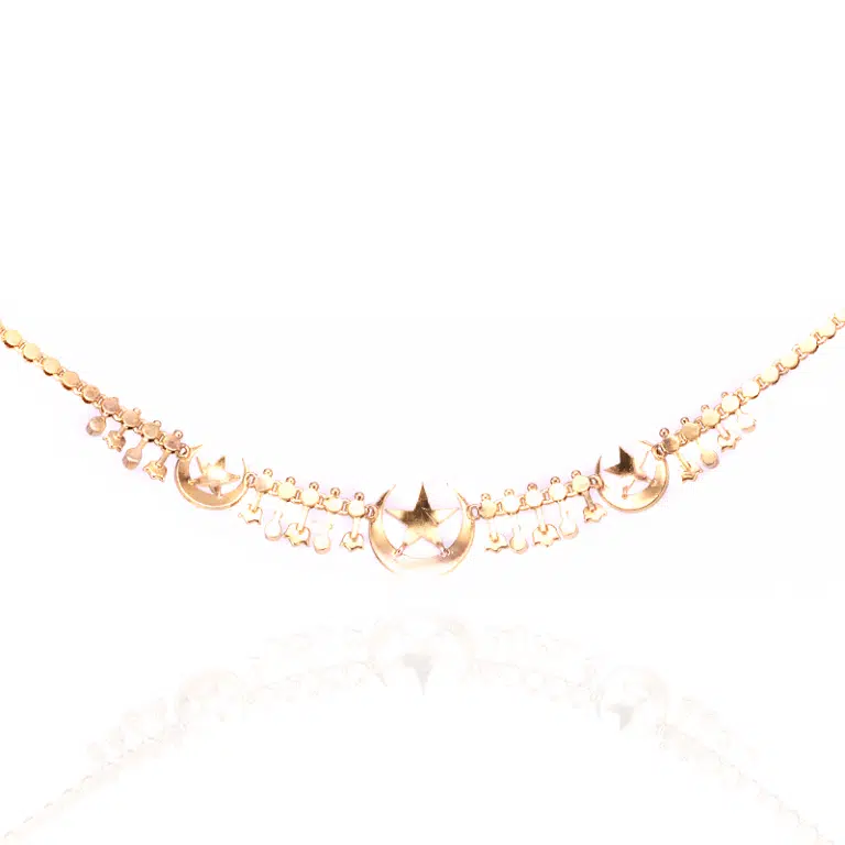 Elegant antique crescent and star necklace