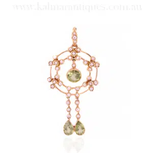 Elegant antique peridot and pearl pendant