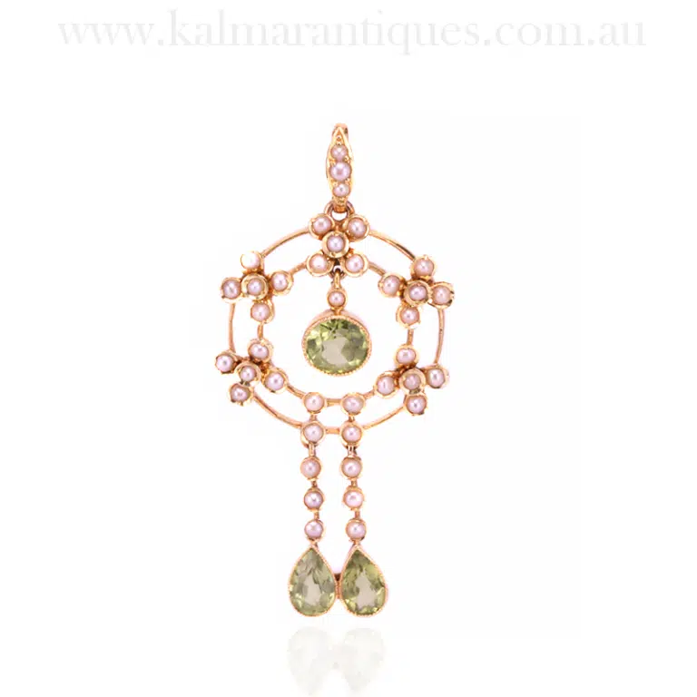 Elegant antique peridot and pearl pendant