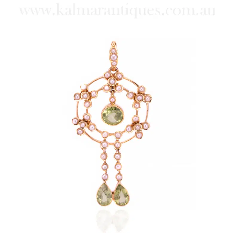 Elegant antique peridot and pearl pendant