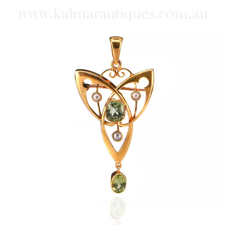 Art Nouveau peridot and pearl pendant