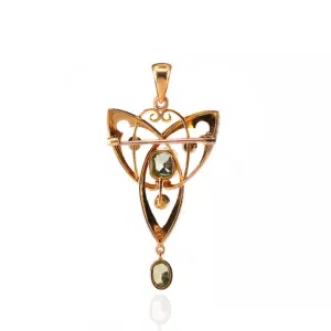 Art Nouveau pendant peridot and pearl pendant and brooch