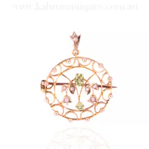 Antique peridot and pearl pendant