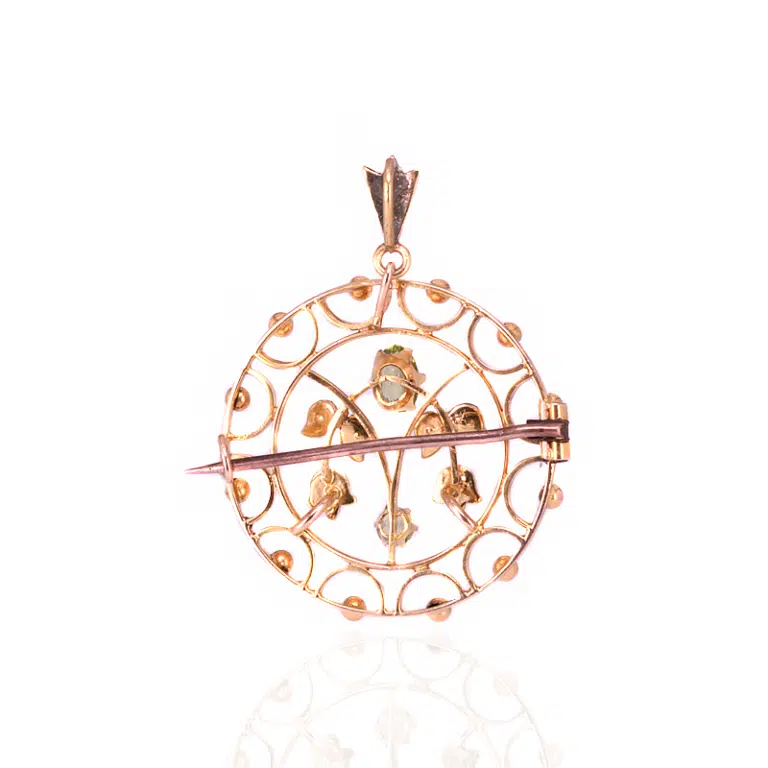 Peridot and pearl brooch & pendant by Willis and Sons
