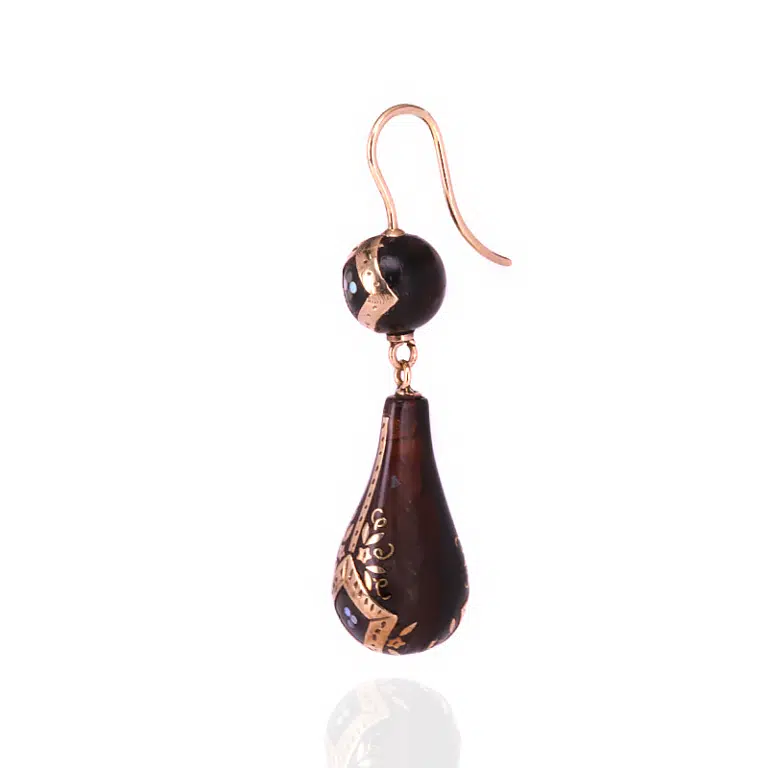 Antique pique earrings set with paua shell
