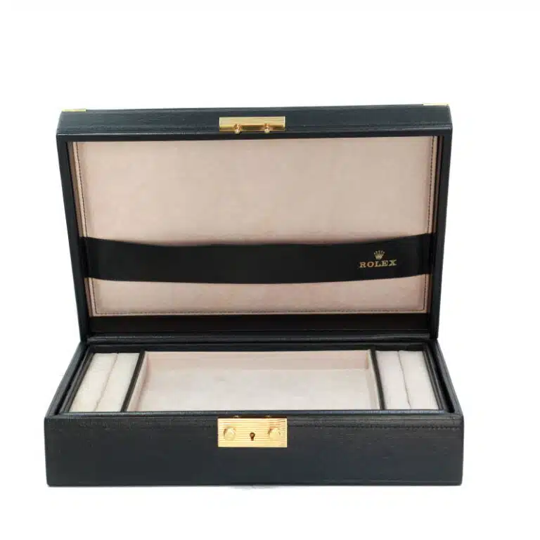 Rolex black leather watch and jewellery box reference 51.00.01