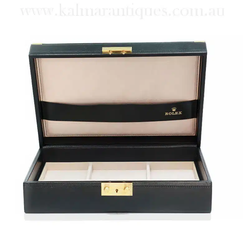Rolex black leather watch and jewellery box reference 51.00.01