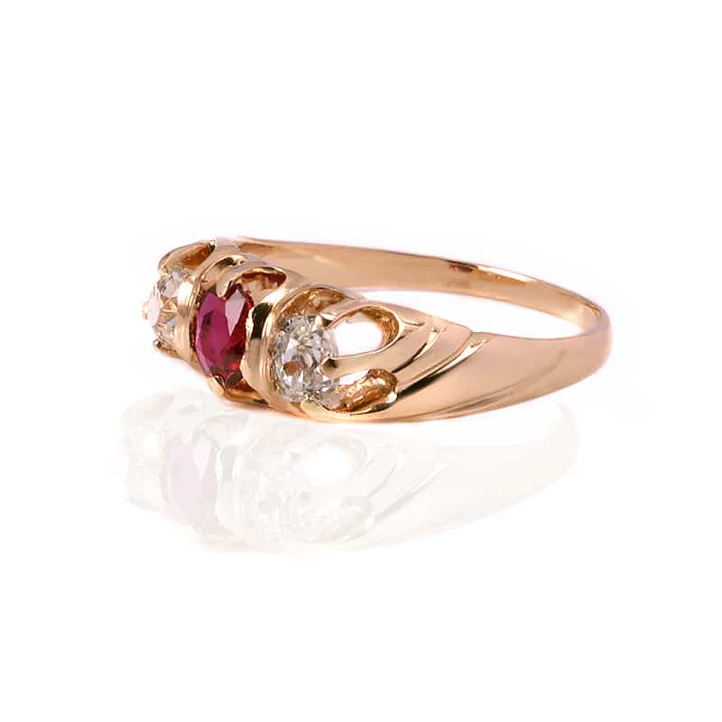 Antique ruby and mine cut diamond ring