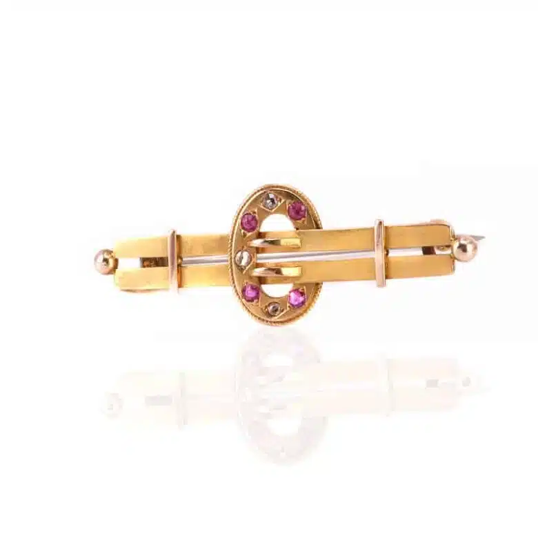 Antique ruby and diamond brooch made in 1896