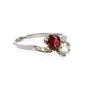 Art Deco ruby and diamond Toi et Moi ring