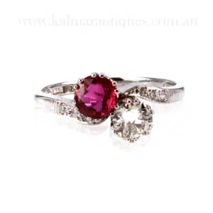 ruby and diamond Toi et Moi ring