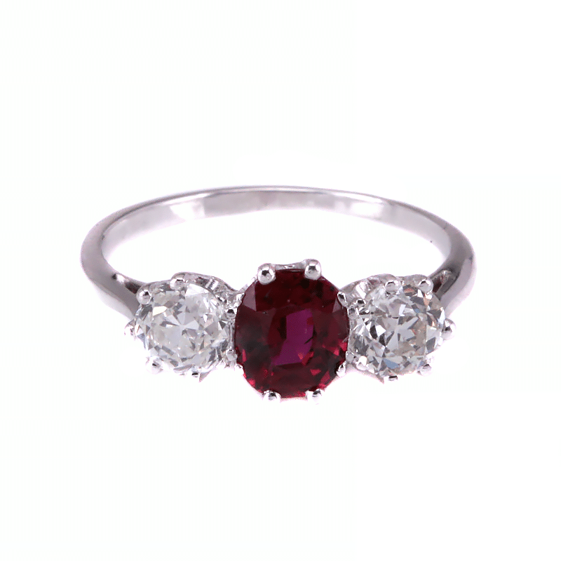 Art Deco ruby and diamond trilogy ring