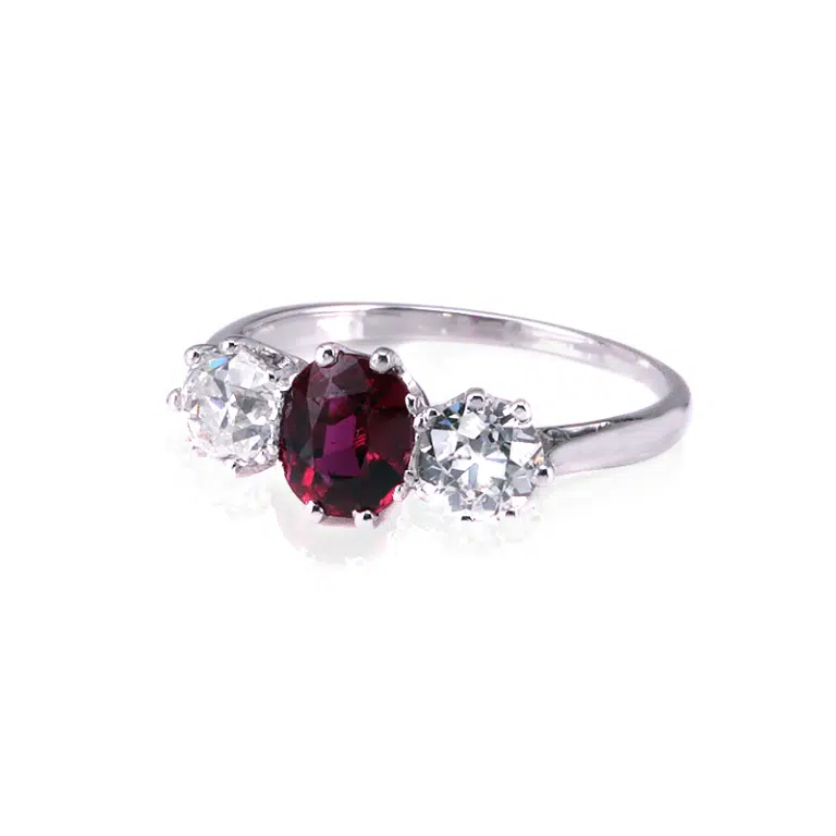 Art Deco ruby and diamond trilogy ring