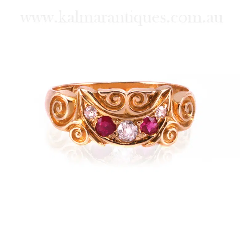 Unique antique ruby and diamond ring