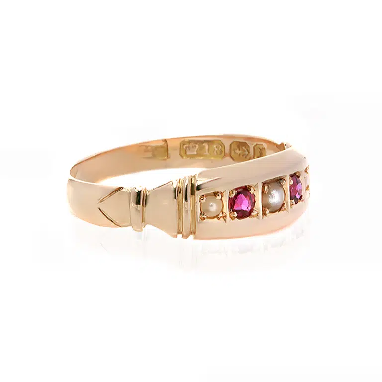 Antique ruby and pearl ring made in 1897
