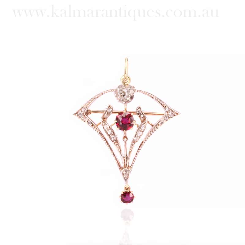 Art Deco ruby and diamond brooch/pendant