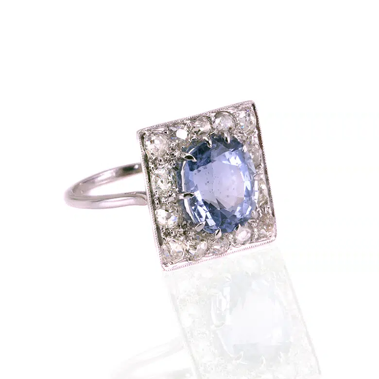 French Art Deco sapphire and diamond ring