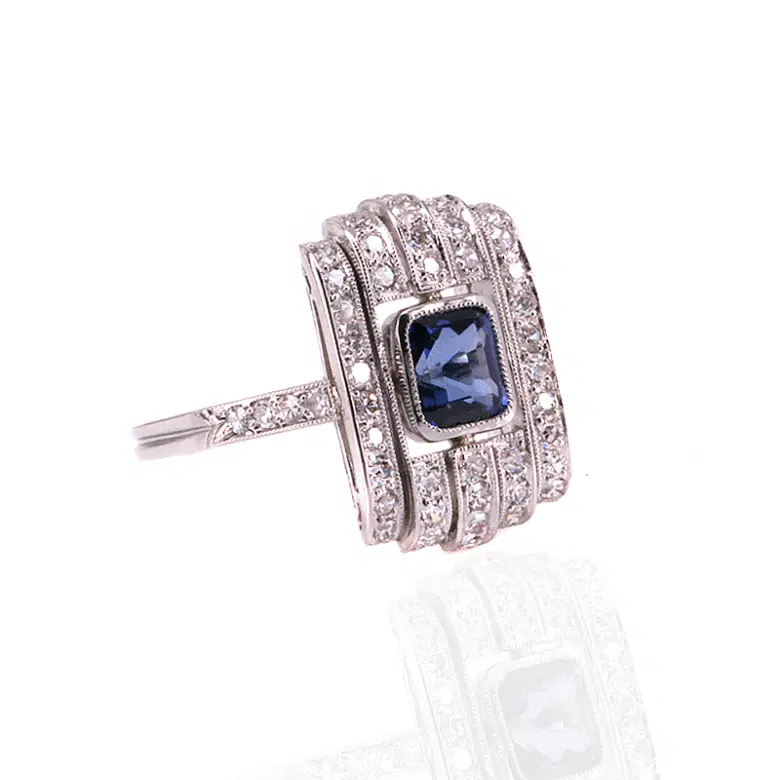 Art Deco sapphire and diamond engagement ring