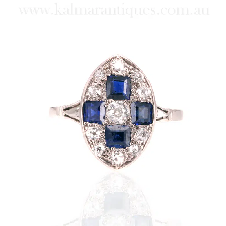 Platinum 1920's sapphire and diamond ring
