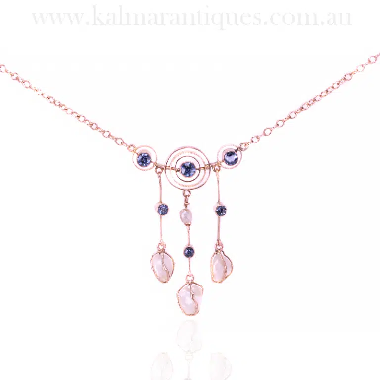 Antique sapphire and natural pearl necklace