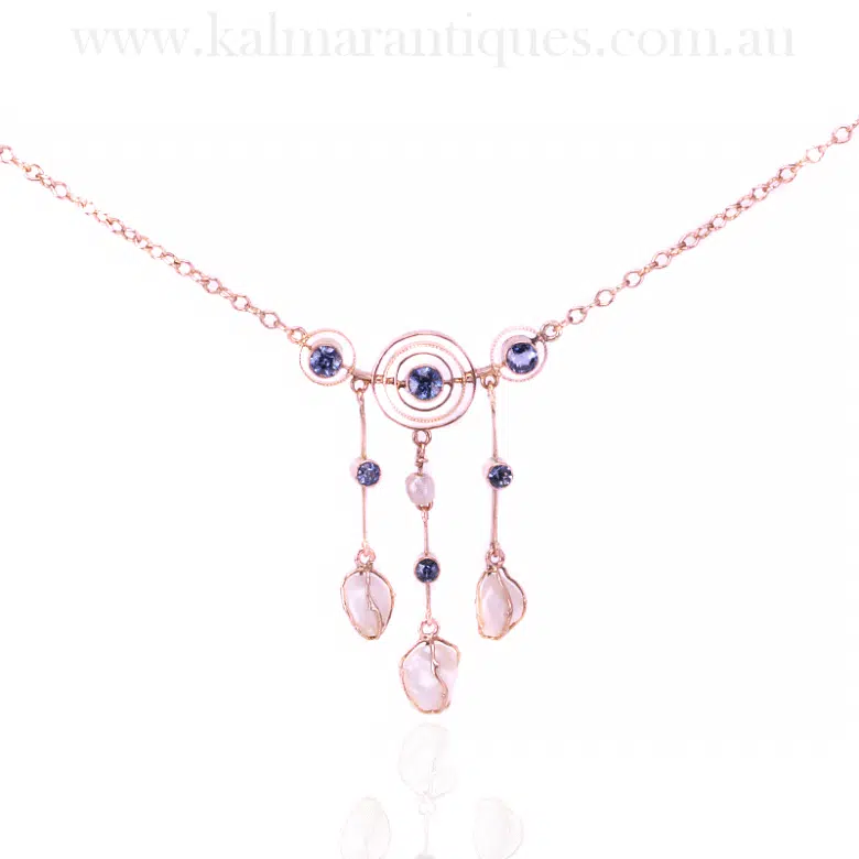Antique sapphire and natural pearl necklace