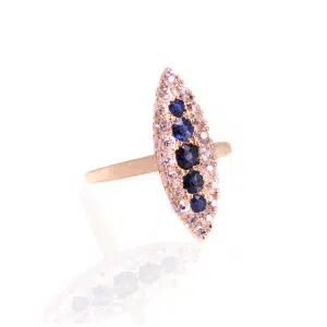 Antique sapphire and diamond lozenge shaped ring