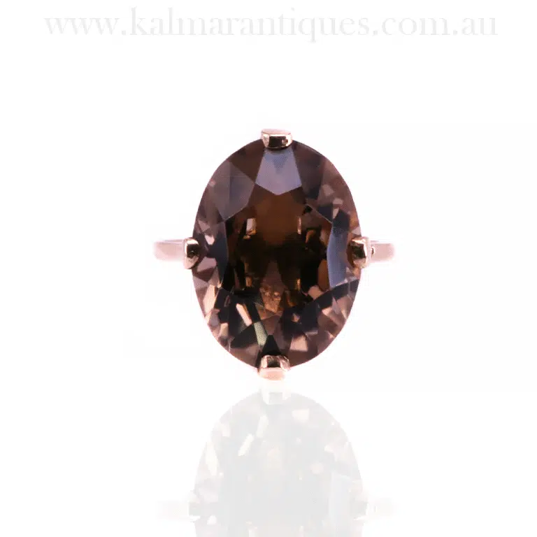 Vintage smoky quartz ring made in London in 1970