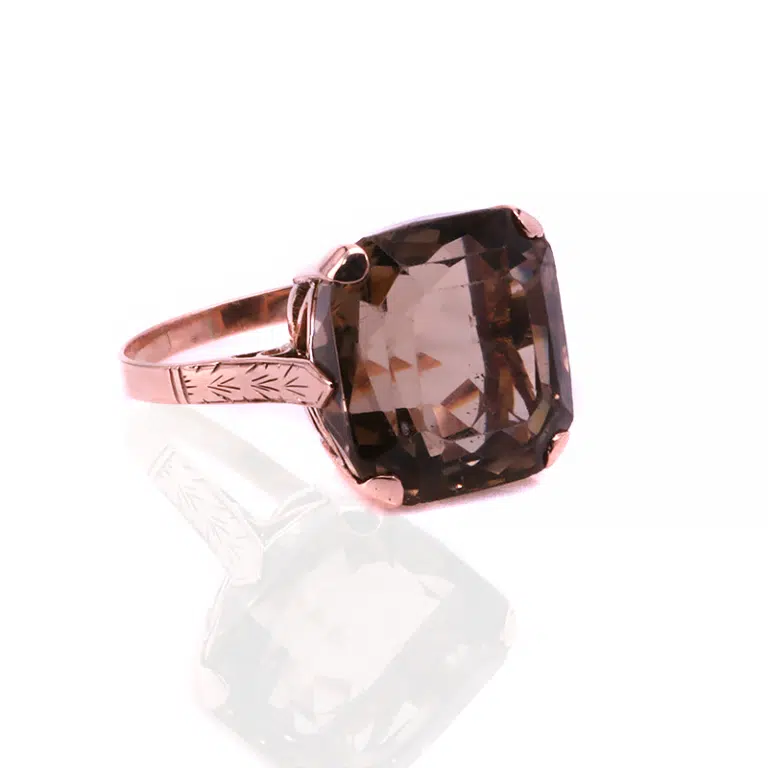 Vintage cushion cut smoky quartz ring