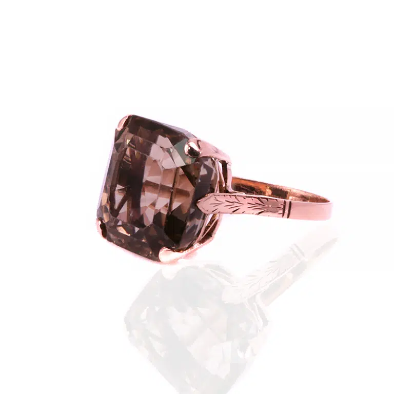 Vintage cushion cut smoky quartz ring