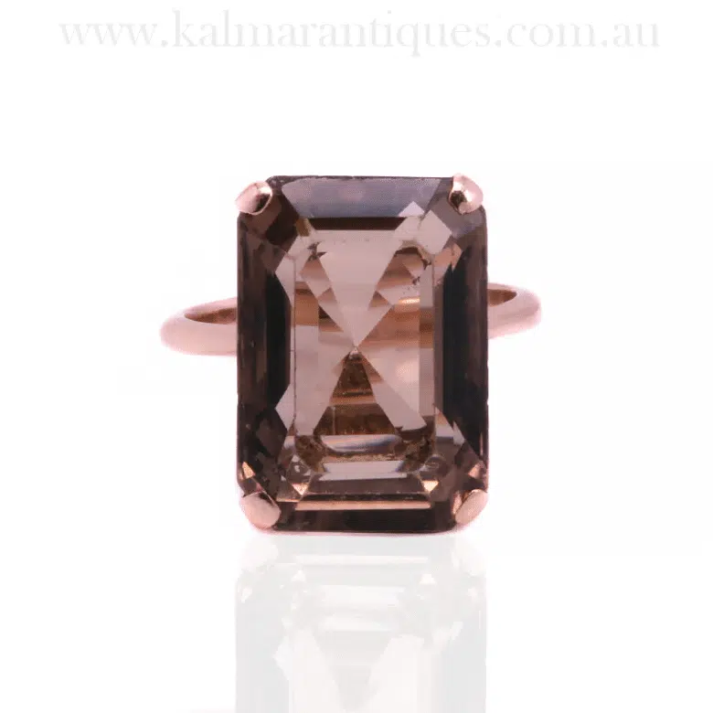 Vintage smoky quartz ring in 14 carat rose gold