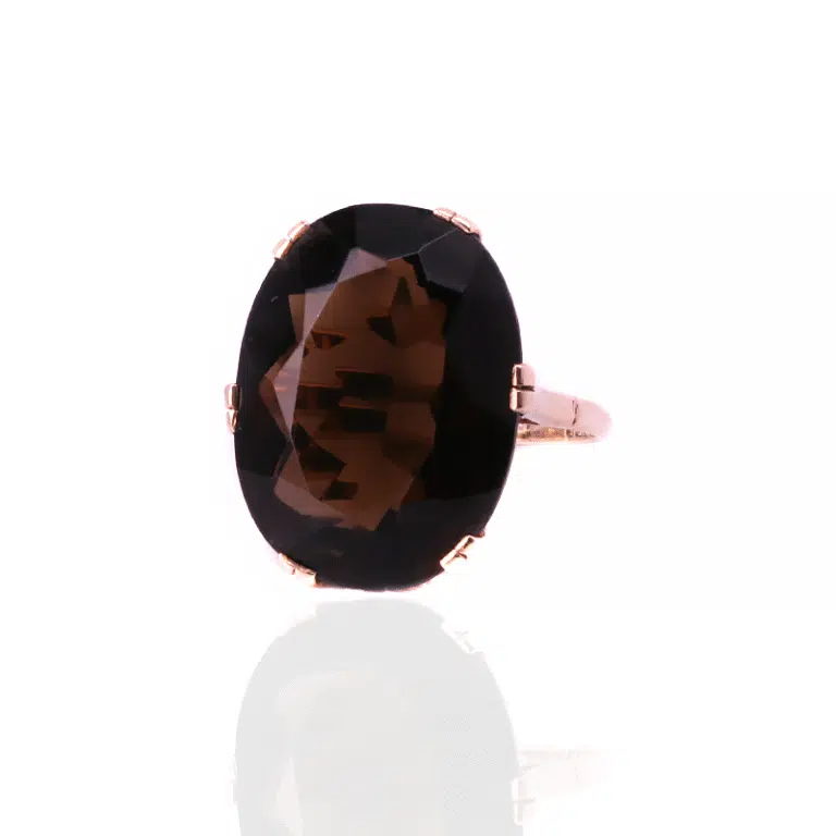 Vintage smoky quartz ring made in 1961 with heart designs