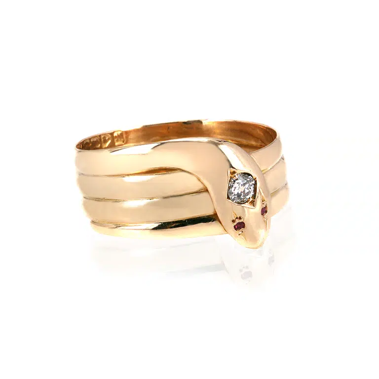 Antique ruby and diamond snake ring