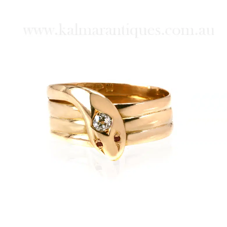 Antique ruby and diamond snake ring