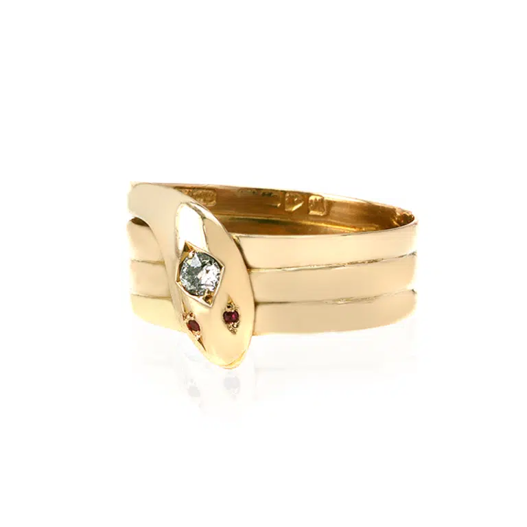 Antique ruby and diamond snake ring