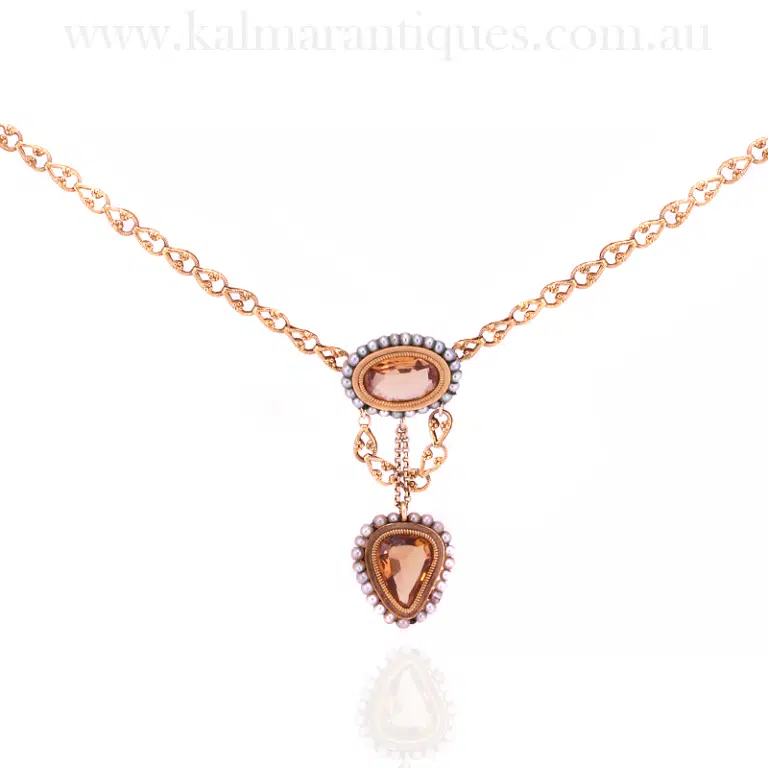 Magnificent antique Georgian era Imperial topaz and pearl necklace