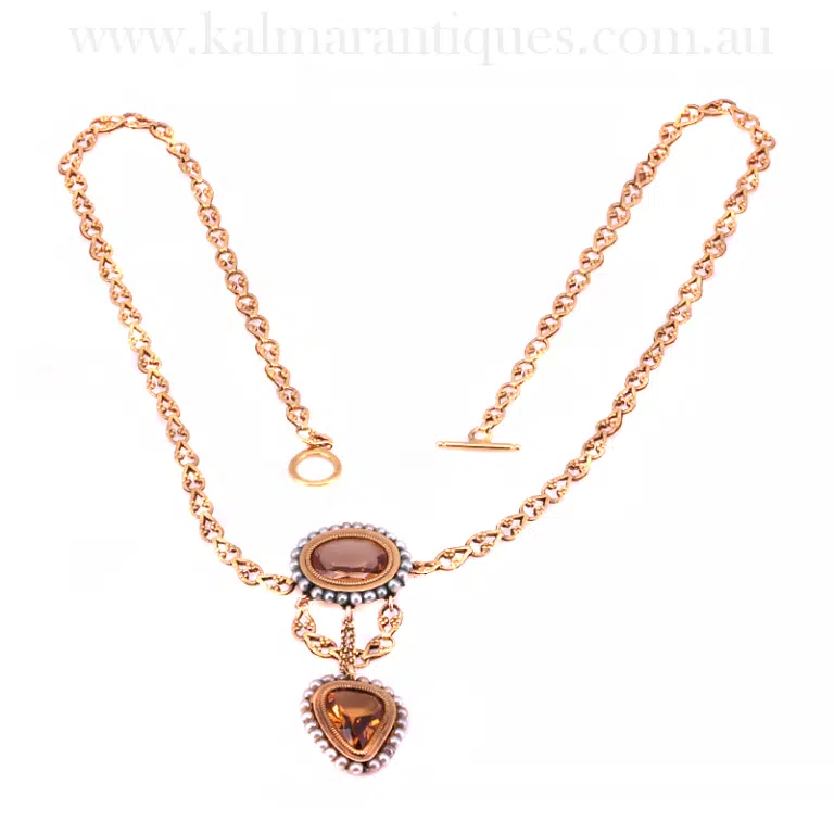 Magnificent antique Georgian era Imperial topaz and pearl necklace
