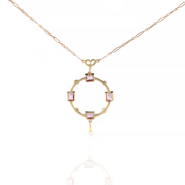 Art Deco enamel necklace set with topaz and pearls