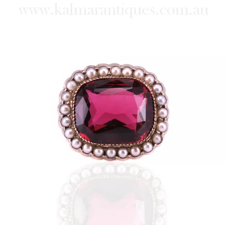 Antique tourmaline and pearl brooch