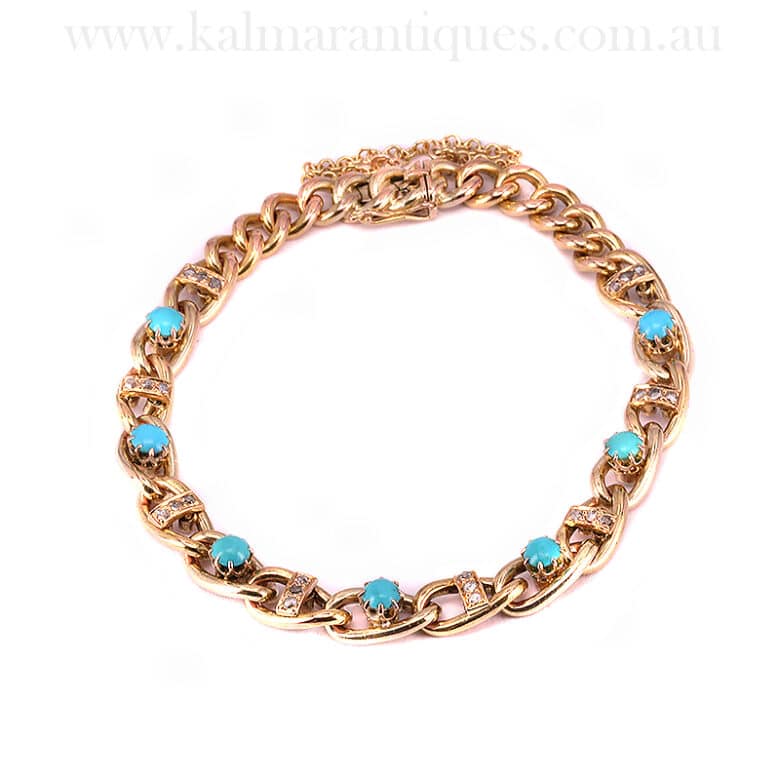 Antique turquoise and diamond braceletAntique turquoise and diamond bracelet