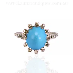 Stunning French Art Deco turquoise and diamond ring