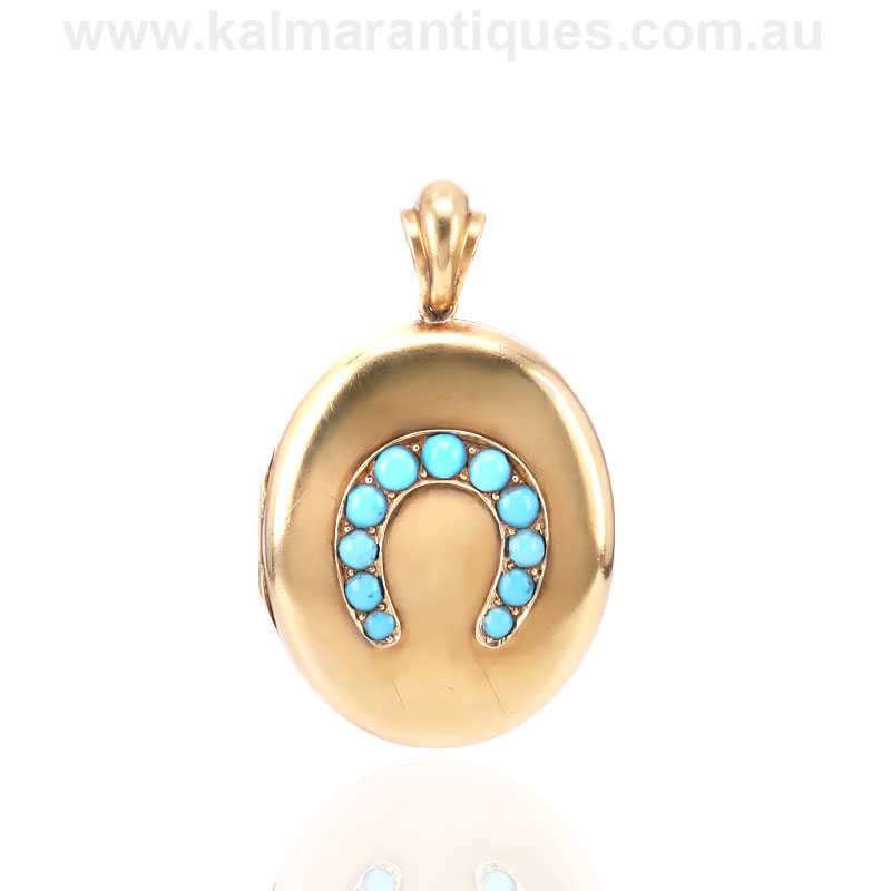Antique locket set with turquoise made 