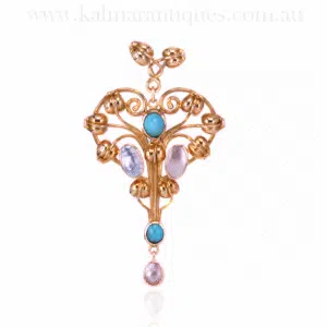 Art Nouveau turquoise and pearl pendant