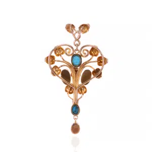 Art Nouveau turquoise and mother of pearl pendant