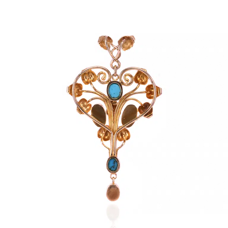 Art Nouveau turquoise and mother of pearl pendant