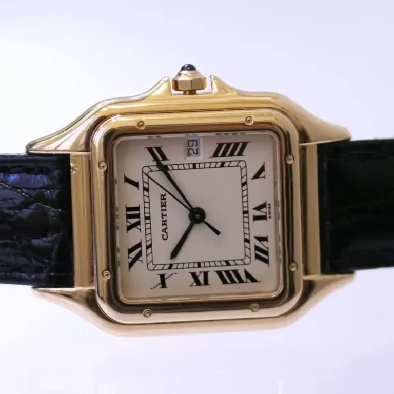 Vintage 1983 Cartier Panthère ladies watch featuring its iconic slim square case and jewelry-like link bracelet