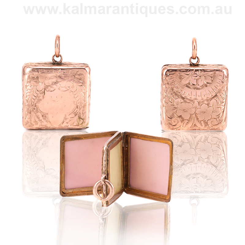 Antique rose gold hand engraved four 