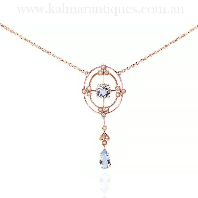 Antique aquamarine and pearl necklace by Drummond & Co