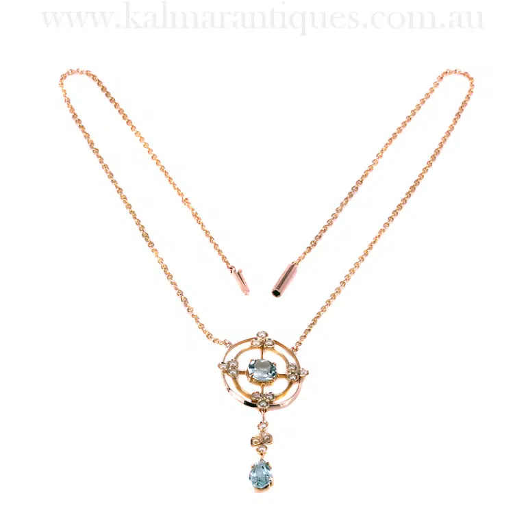Antique aquamarine and pearl necklace